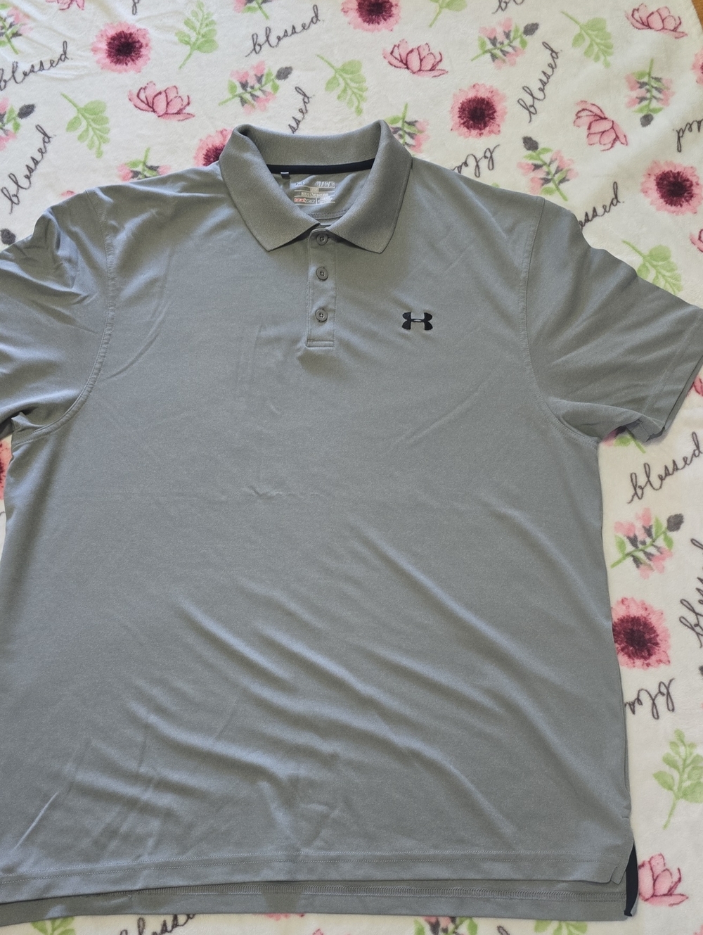 Under Armour Men’s Light Gray Polo with Black Logo
